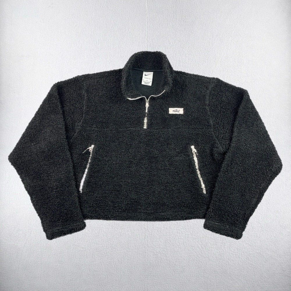 Nike Pullover Fleece Women Medium Black ThermaFIT Sherpa Pile 1/4 Zip DQ6242-010